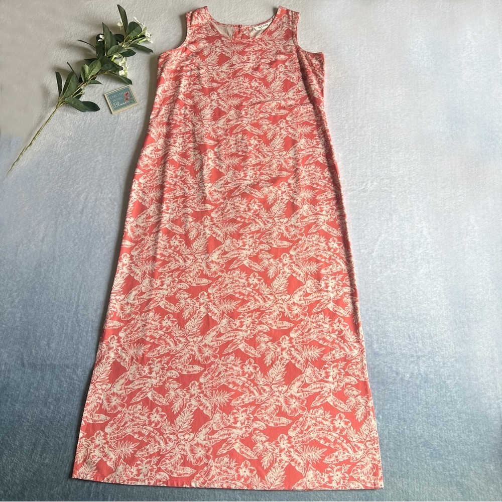 H LOOK 100% SILK Tropical Print Maxi Dress Sleeveless Size M Casual Sundress